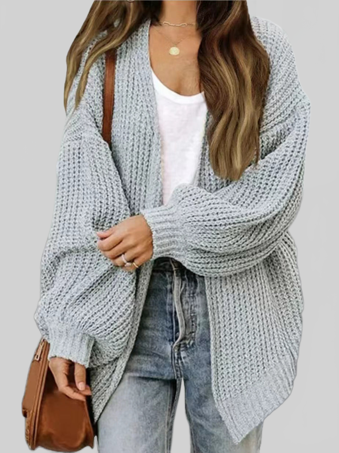Drop Shoulder Balloon Sleeve Cardigan nicholesgifts