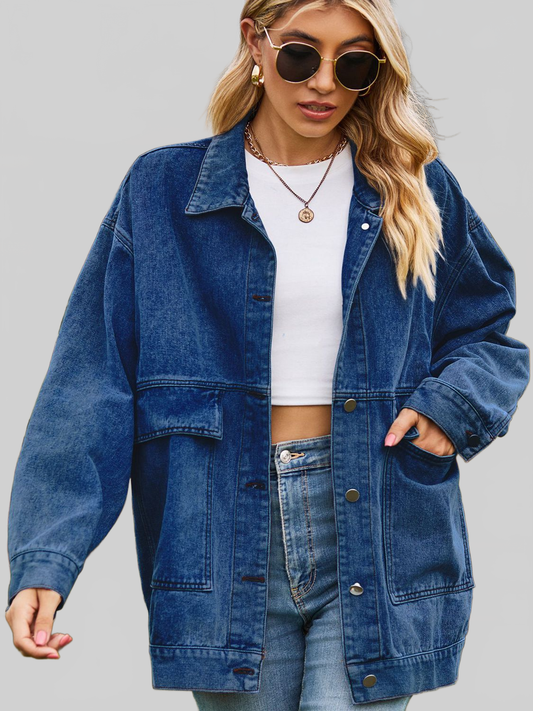 Dropped Shoulder Denim Jacket with Pockets nicholesgifts