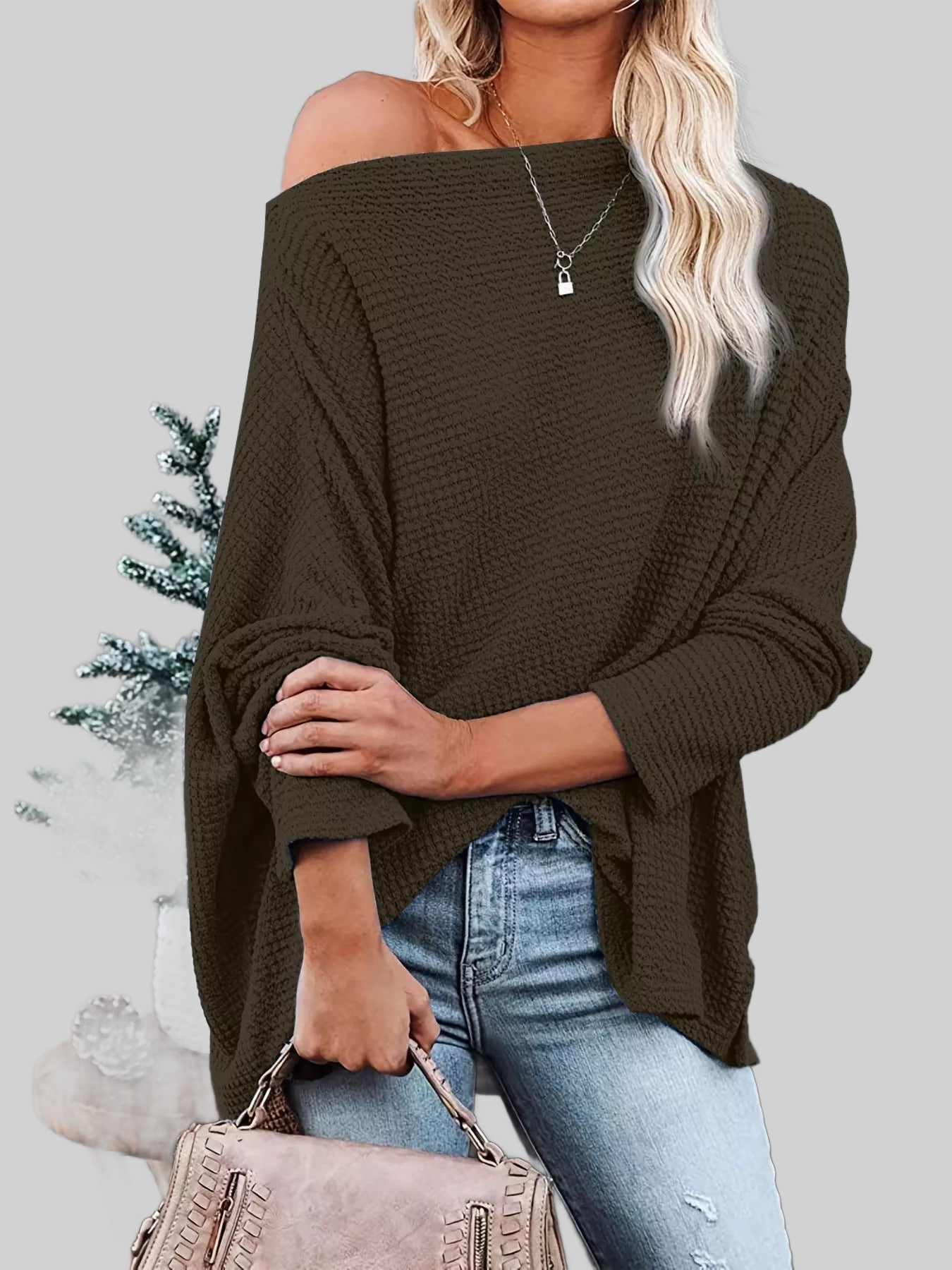 Waffle Knit Boat Neck T-Shirt nicholesgifts