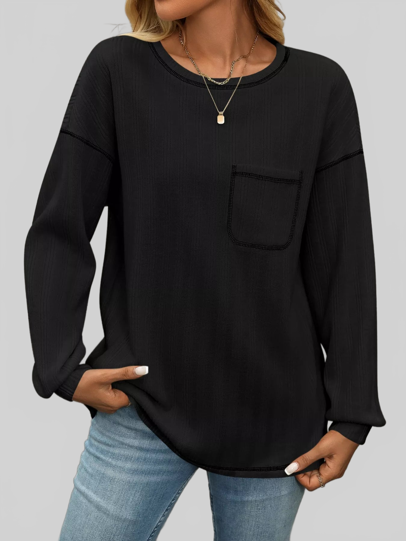 Casual Pocket Detail Long Sleeve T-Shirt nicholesgifts