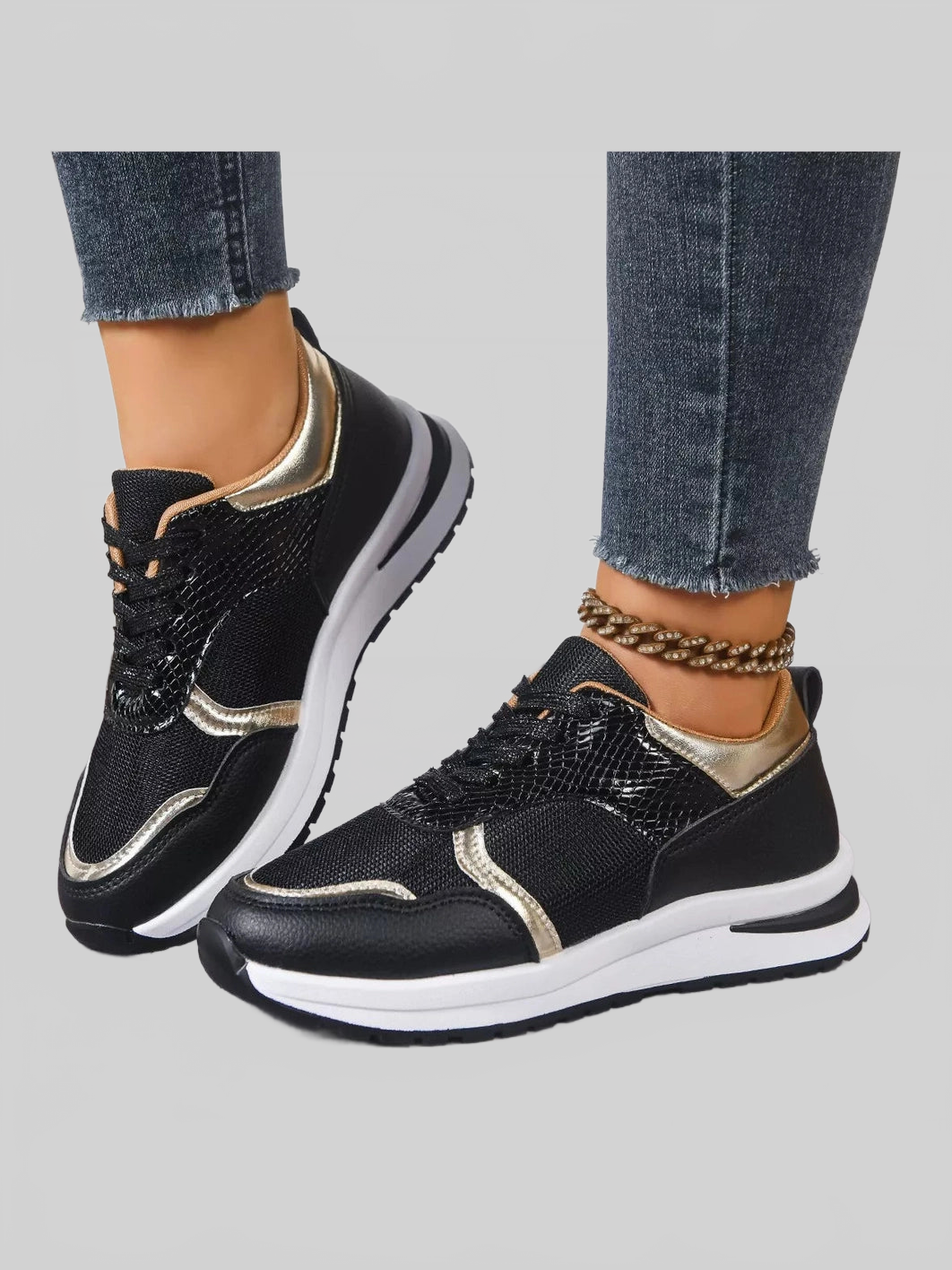 Round Toe Lace Up Sneakers Trendsi