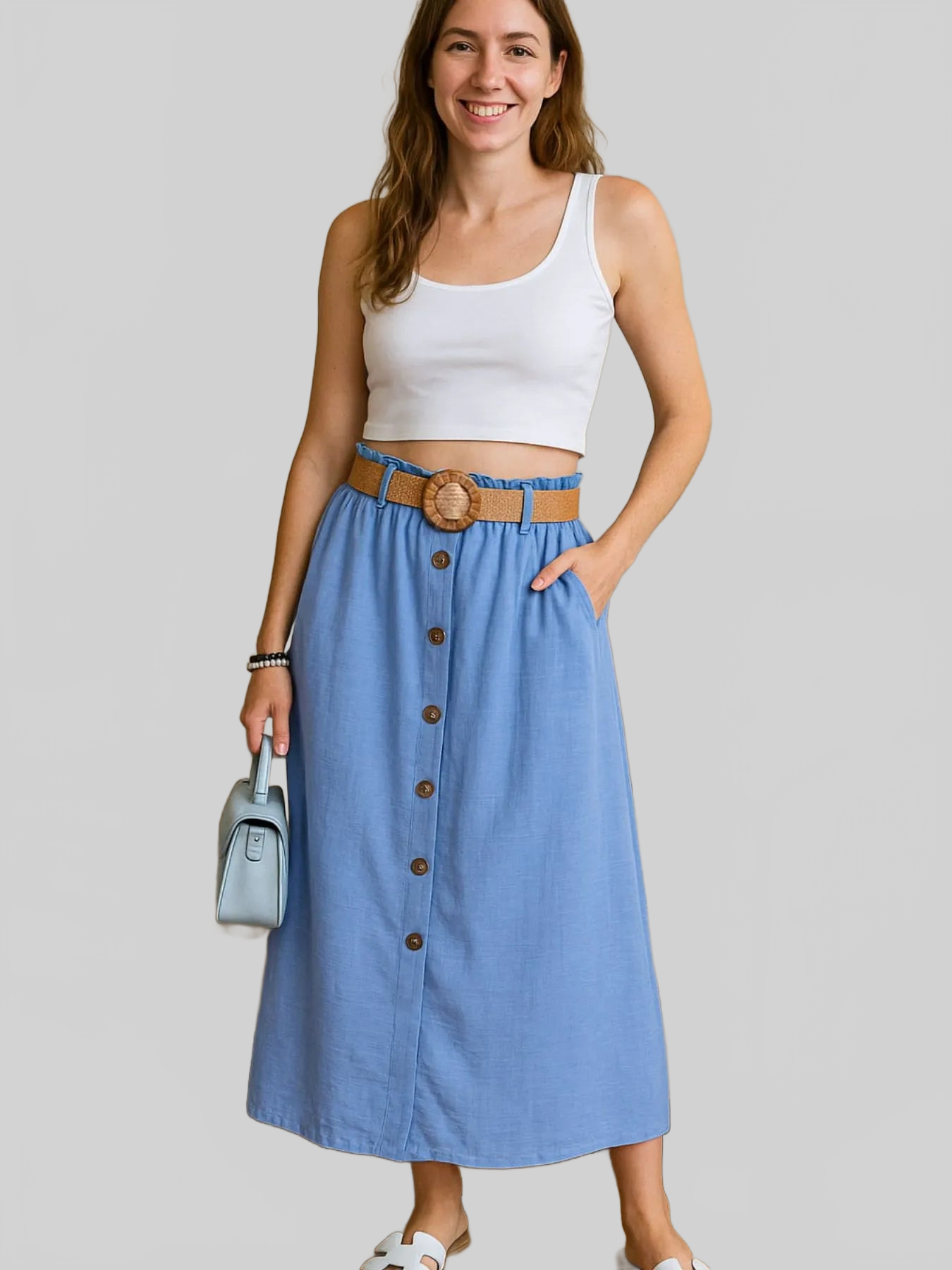 Decor Button Front Midi Skirt Trendsi