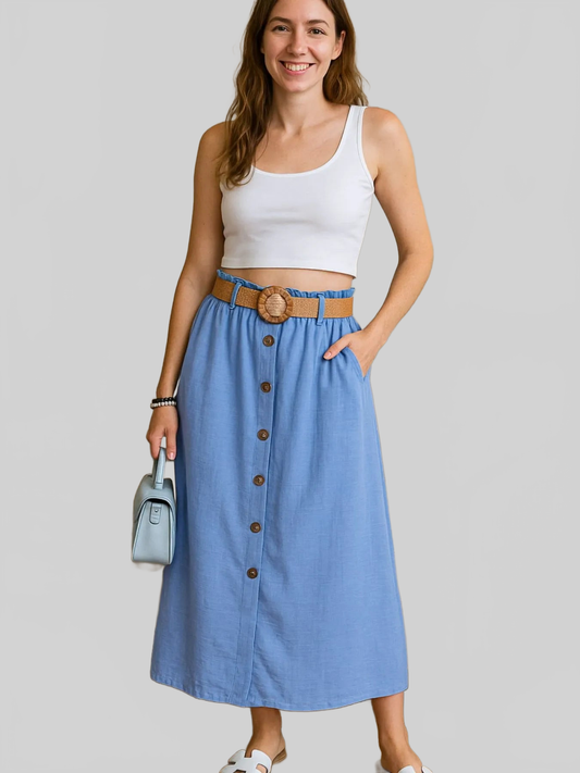 Decor Button Front Midi Skirt nicholesgifts