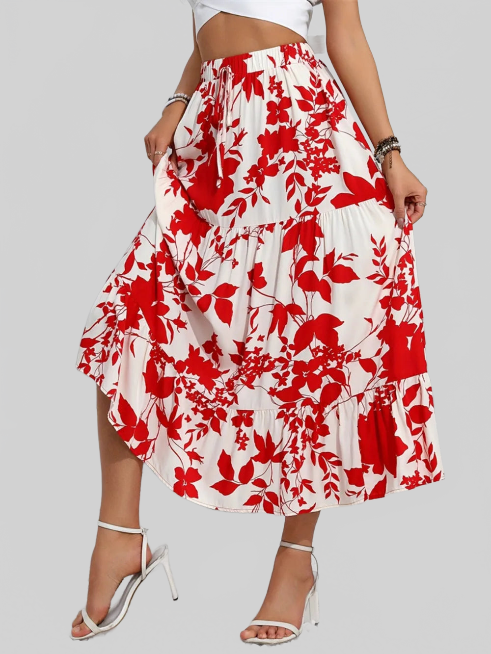 Ruffled Hem Printed Midi Skirt nicholesgifts