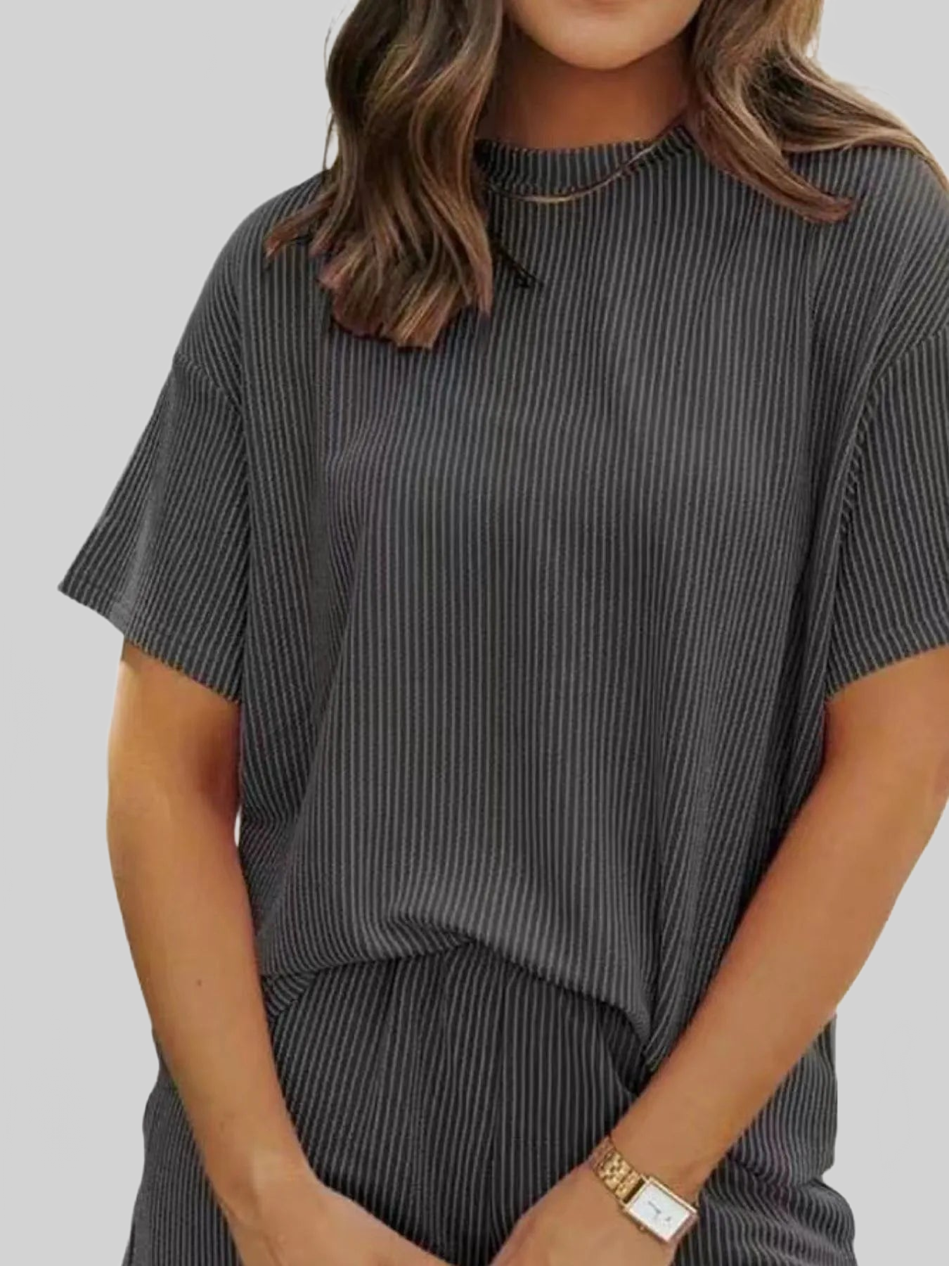 Full Size Ribbed Short Sleeve Top and Shorts Two-Piece Set Plus Size nicholesgifts