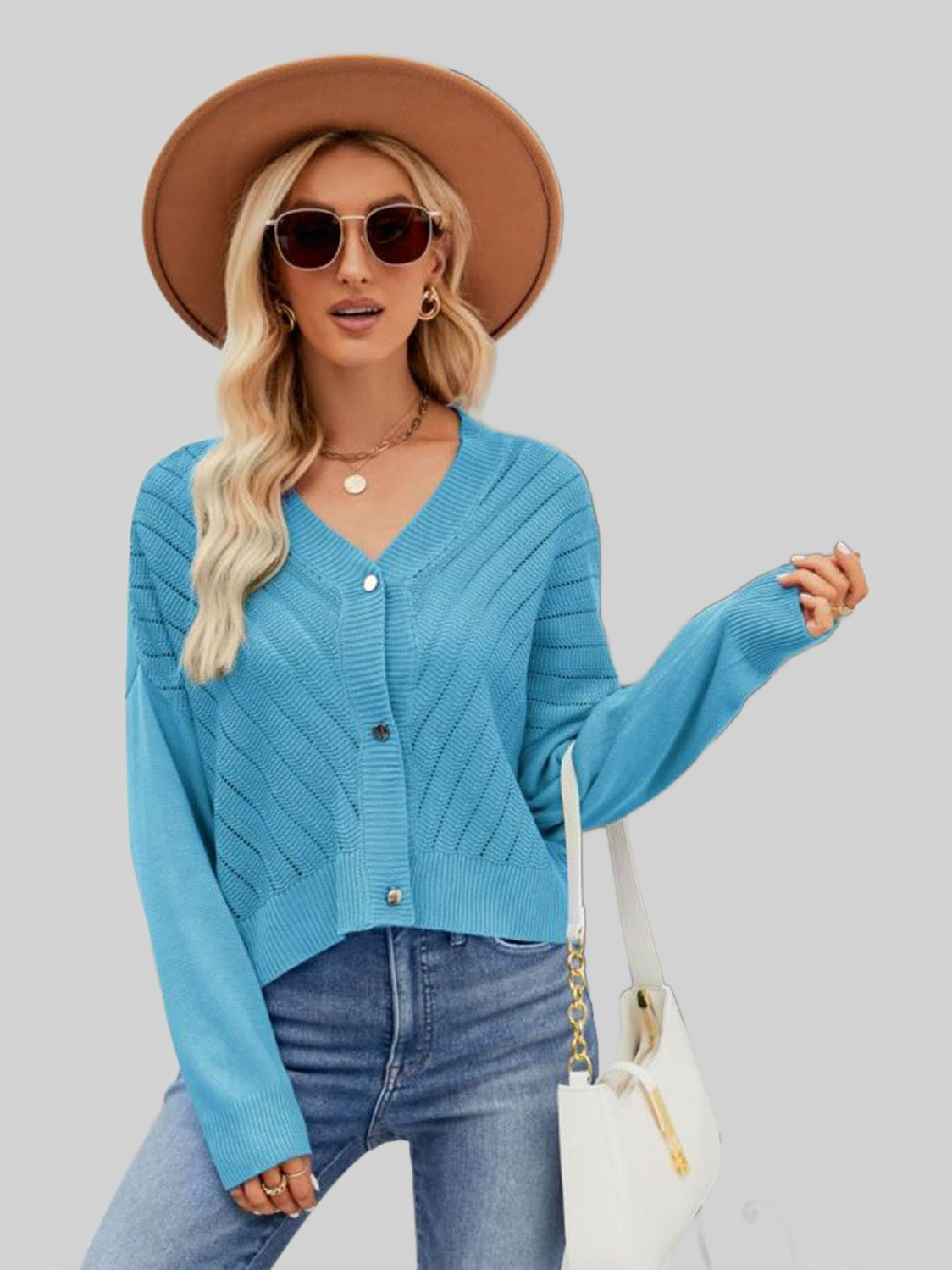 Women V-Neck Button Down Cardigan NicholesGifts