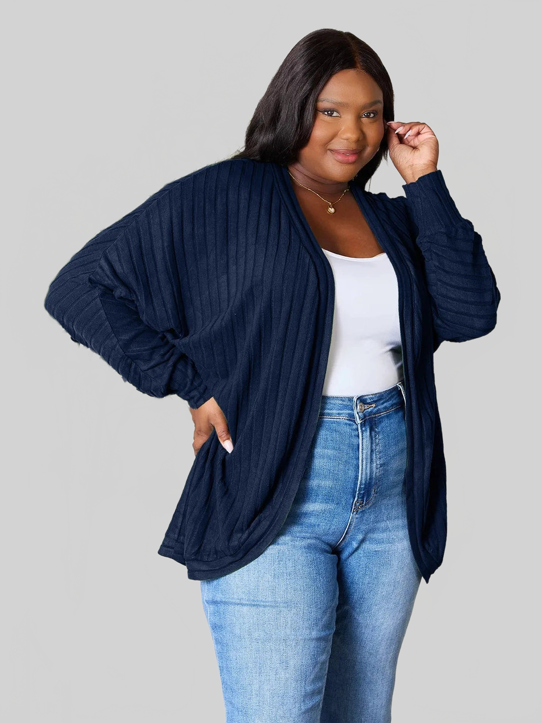 Women Basic Bae Full Size Ribbed Cocoon Cardigan nicholesgifts