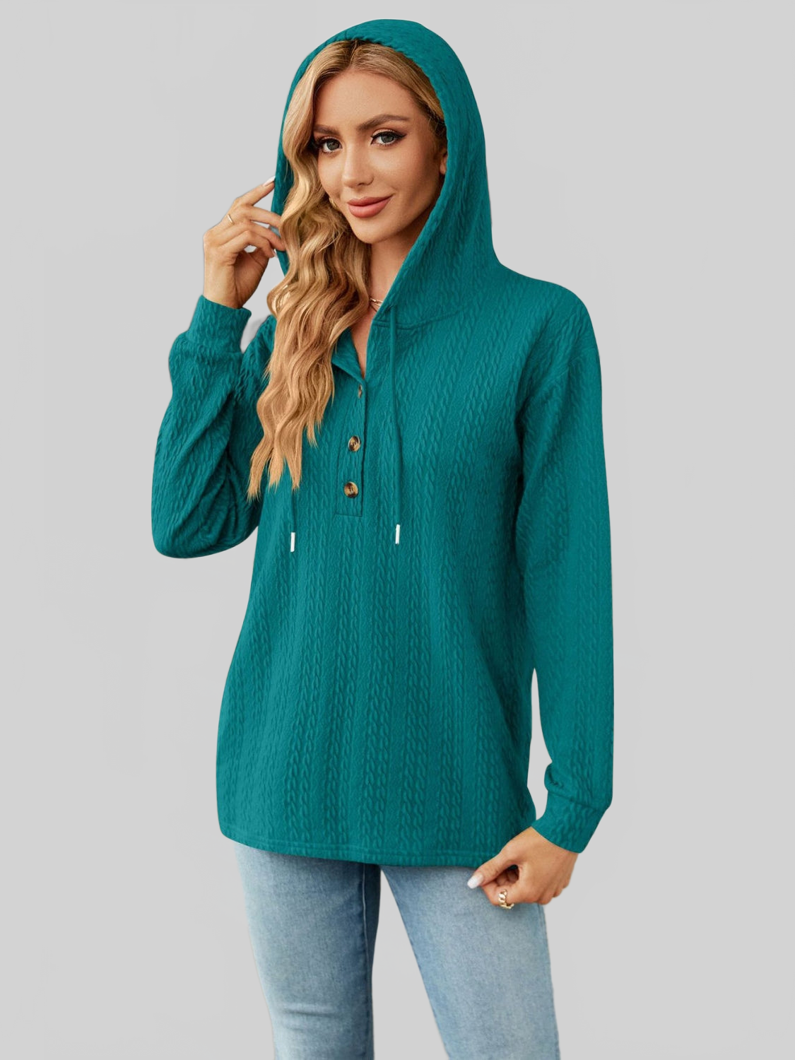 NicholesGifts Women Cable-Knit Long Sleeve Hoodie NicholesGifts