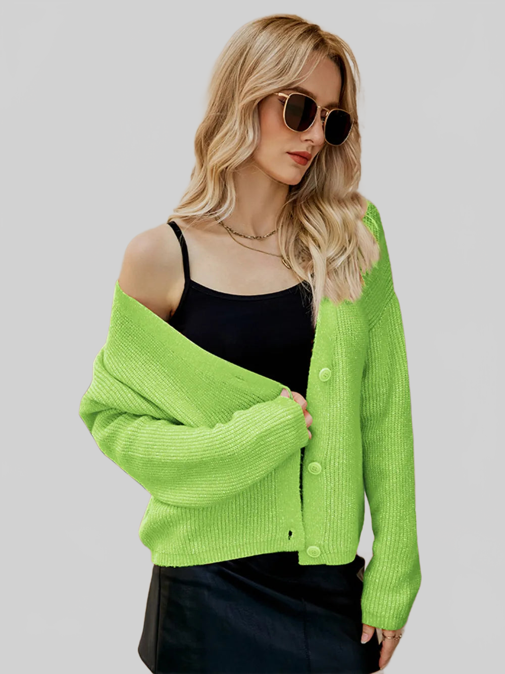 Women Dropped Shoulder Button Up Cardigan nicholesgifts
