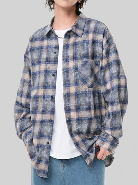 Men's Plus Size Plaid Button Up Long Sleeve Shirt nicholesgifts