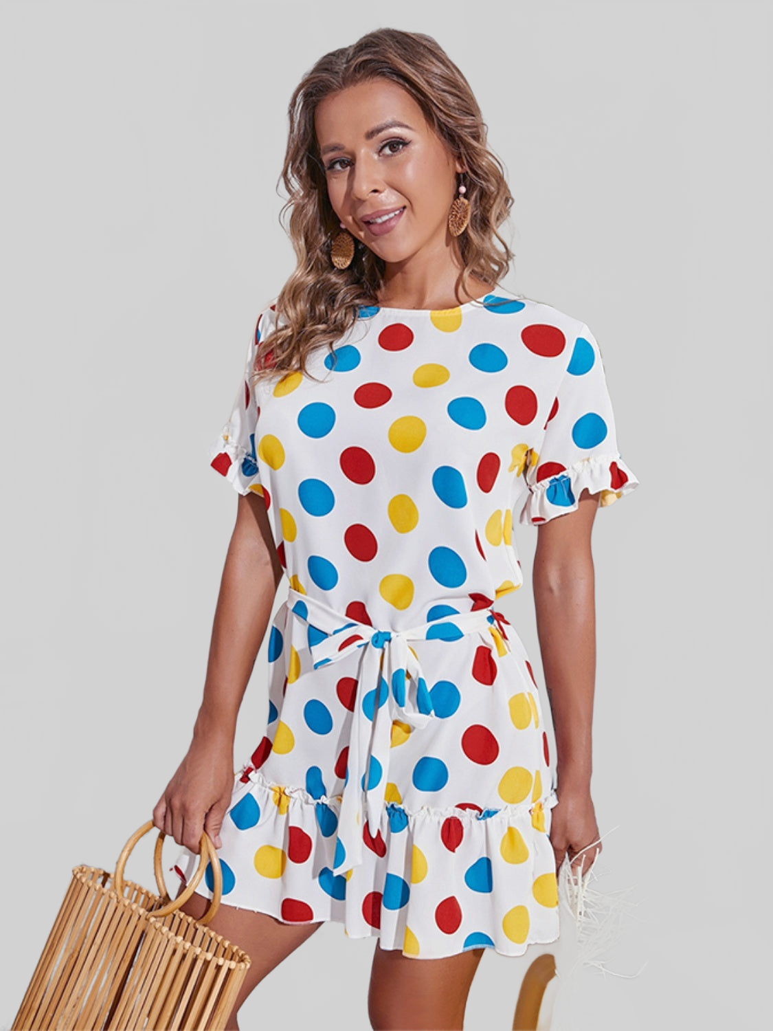 Women Tied Frill Short Sleeve Mini Dress NicholesGifts