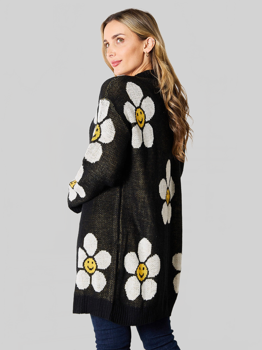 Women Perfee Floral Button Down Longline Cardigan nicholesgifts