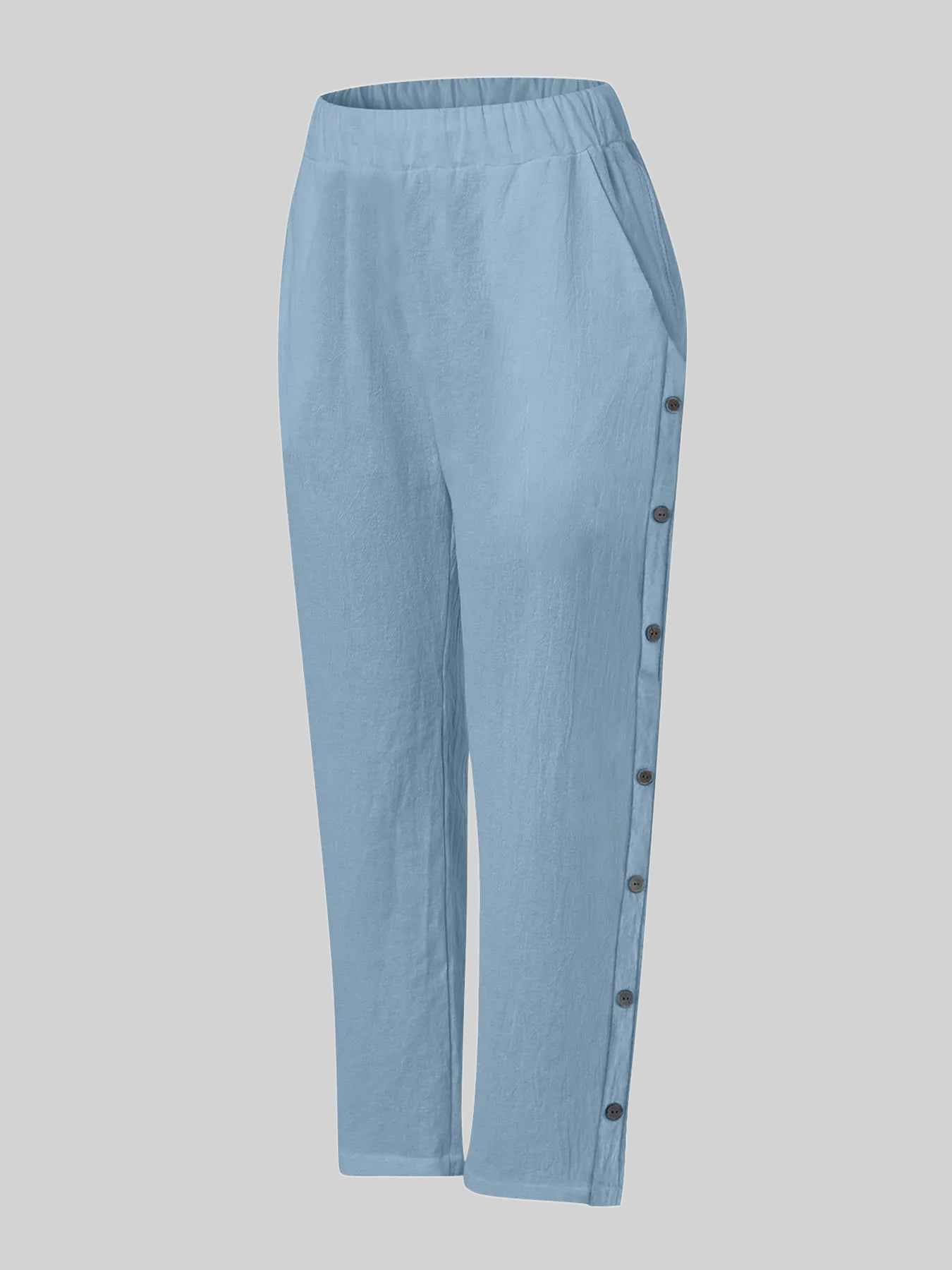 Women Full Size Side Decor Button Casual Wide Leg Pants Plus Size nicholesgifts