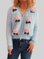 Women Flower Fuzzy Button-Up Cardigan nicholesgifts