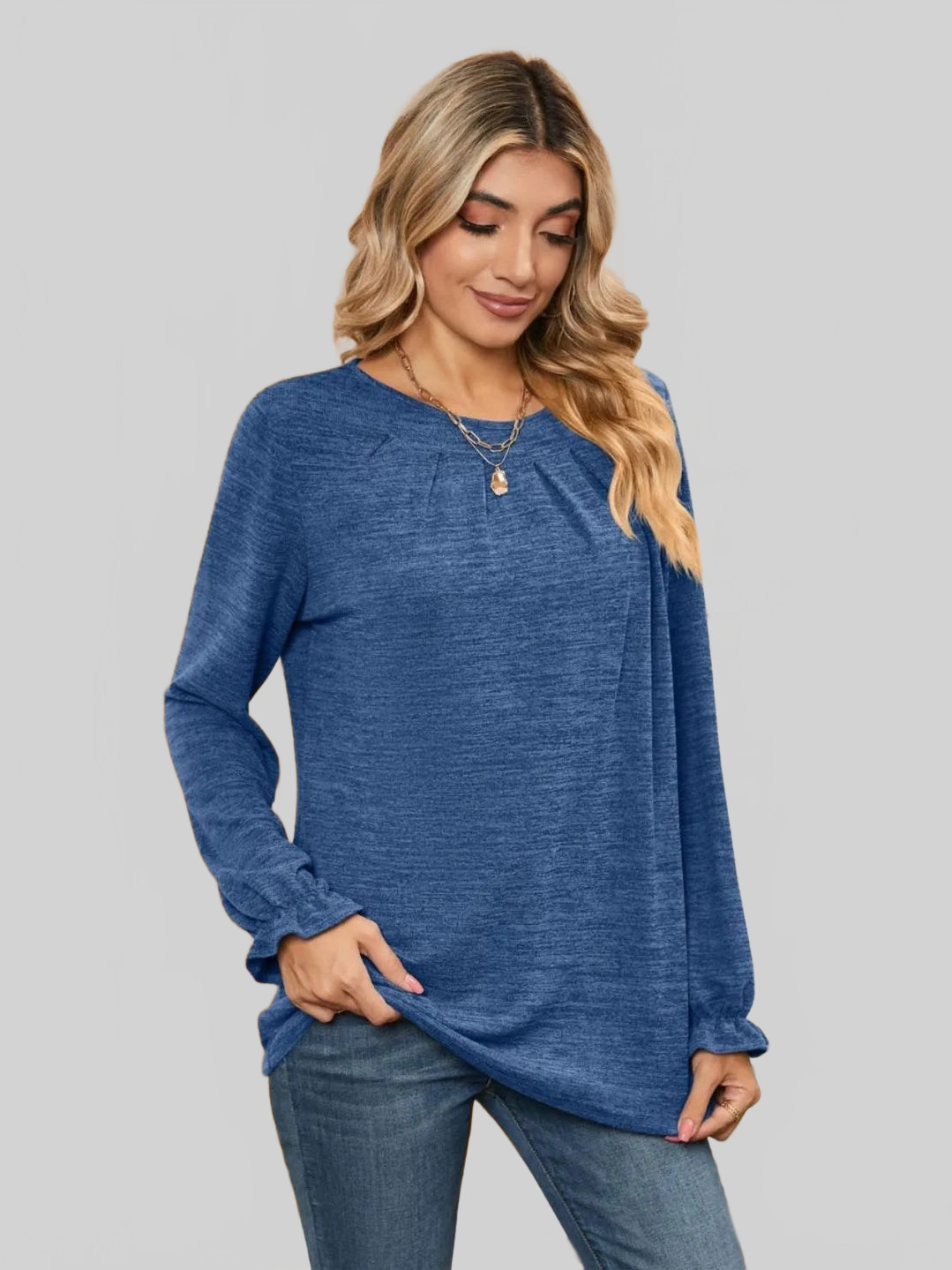 Ruched Round Neck Flounce Sleeve T-Shirt NicholesGifts