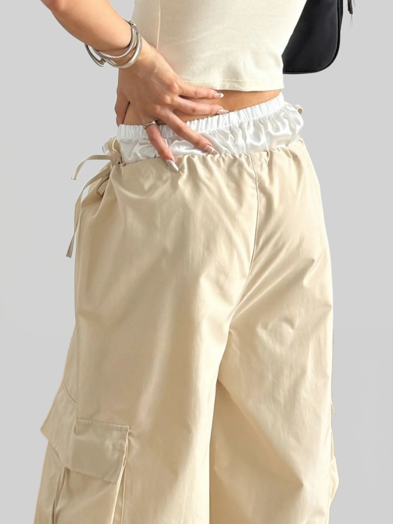 Women Cargo Wide Leg Pants with Bow Tie Details nicholesgifts