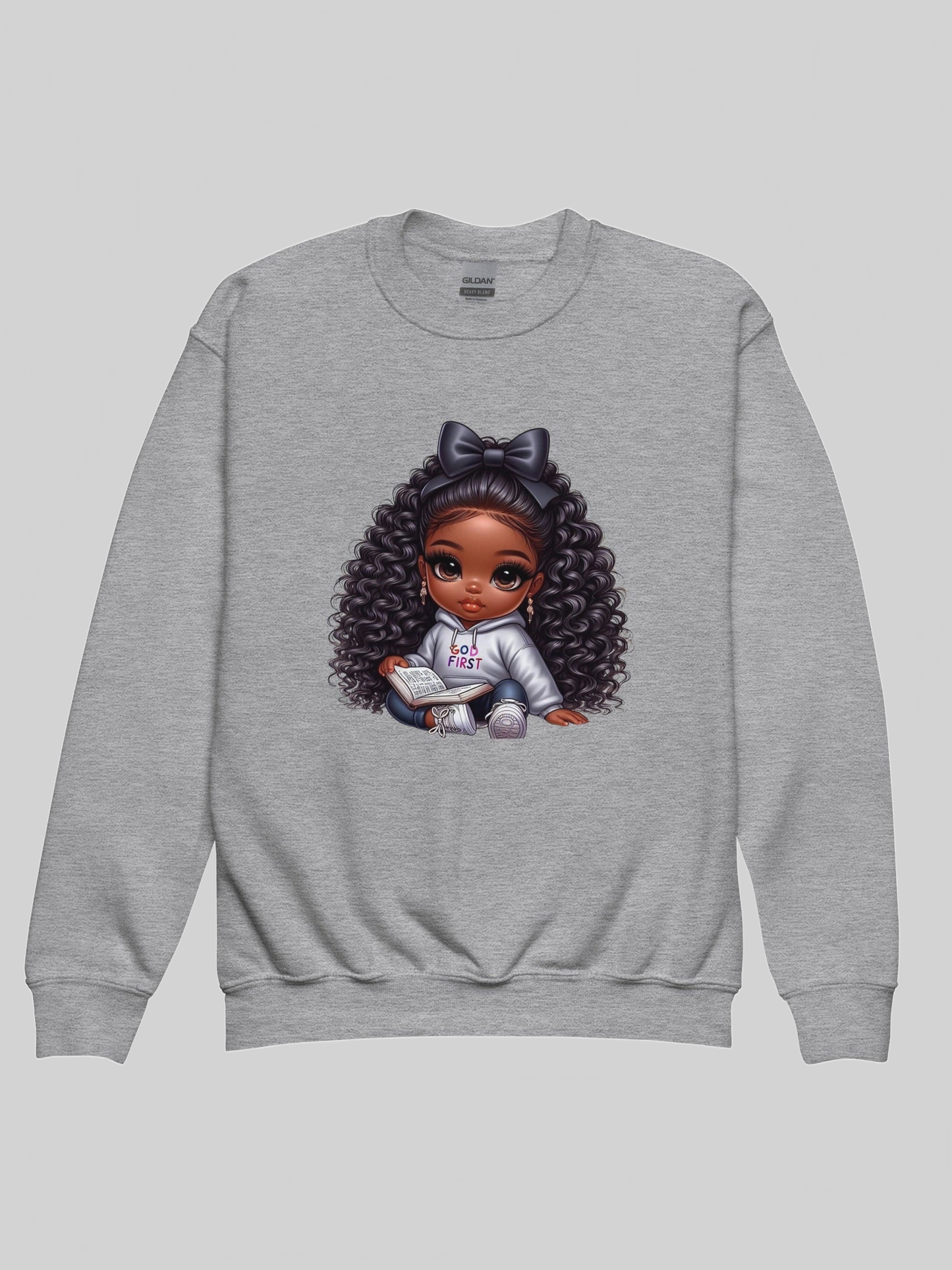 African American Toddler Girls God First Long Sleeve Crewneck Sweatshirt nicholesgifts