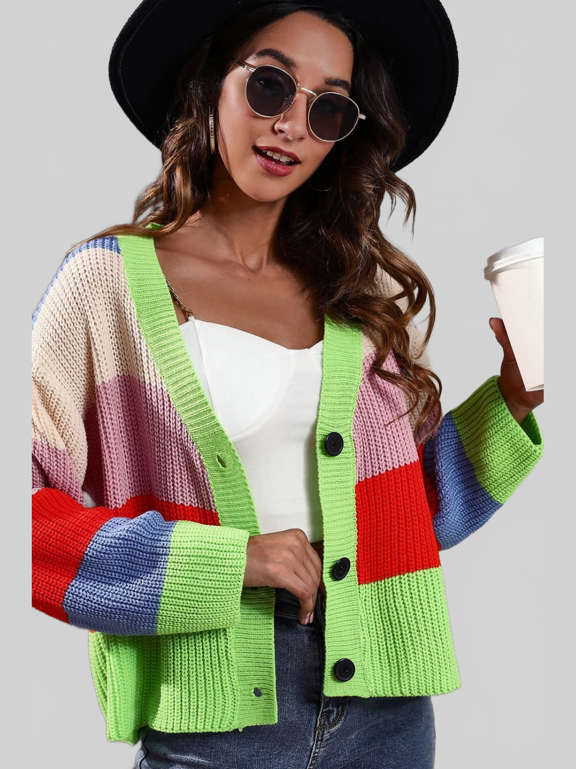Color Block Button-Down Dropped Shoulder Cardigan nicholesgifts