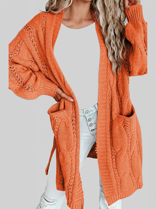 Women Cable-Knit Dropped Shoulder Slit Cardigan nicholesgifts