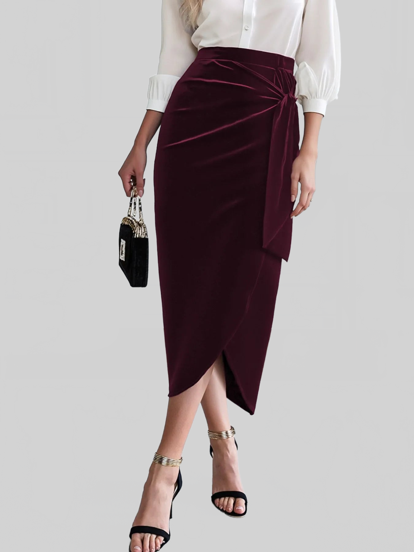Women Side Tied Velvet Skirt nicholesgifts