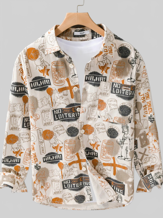 Men's Plus Size Printed Button Up Long Sleeve Shirt nicholesgifts