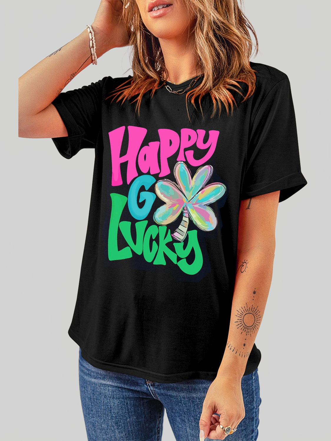 Women Letter Graphic Round Neck T-Shirt nicholesgifts