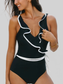 Women Ruffle Trim V-Neck One-Piece Swimsuit nicholesgifts