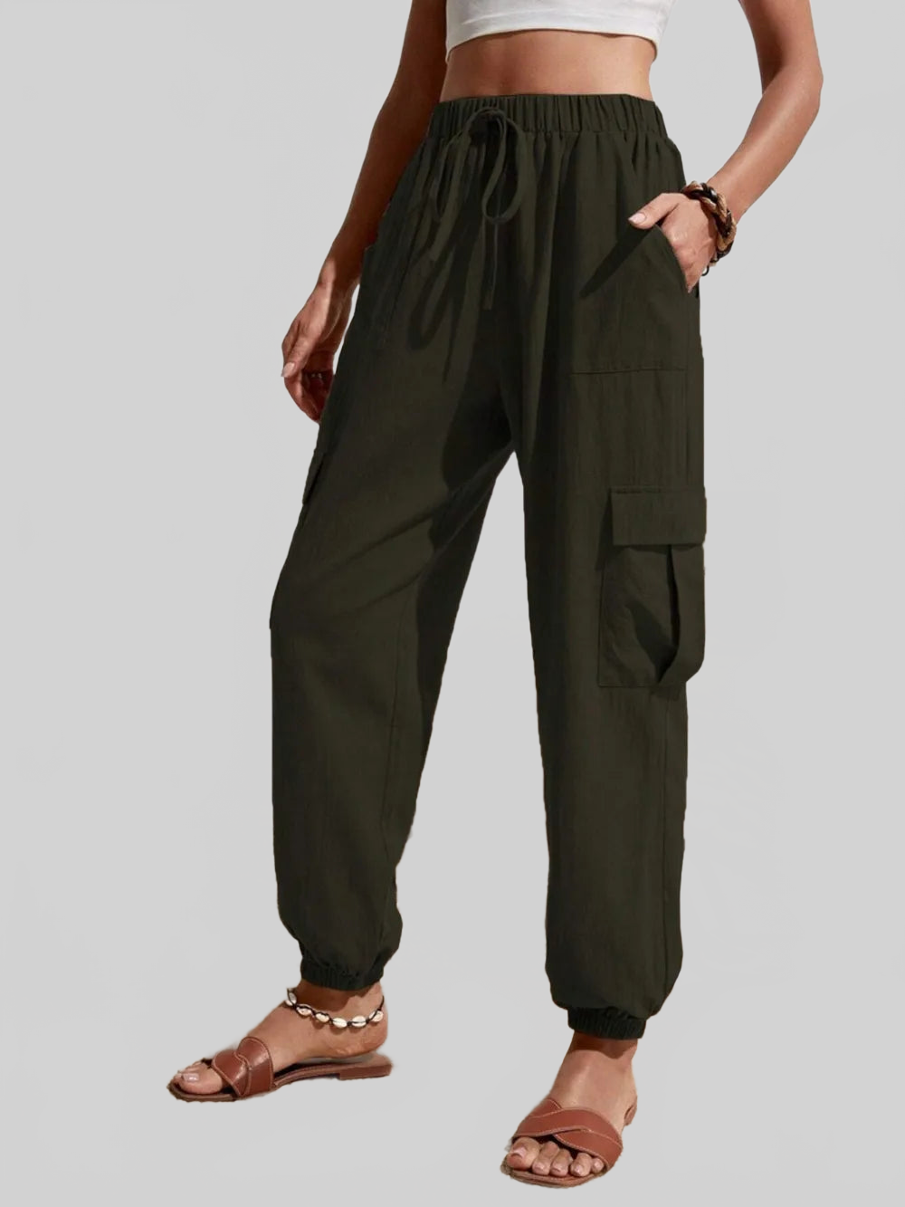 Drawstring Joggers with Cargo Pockets nicholesgifts