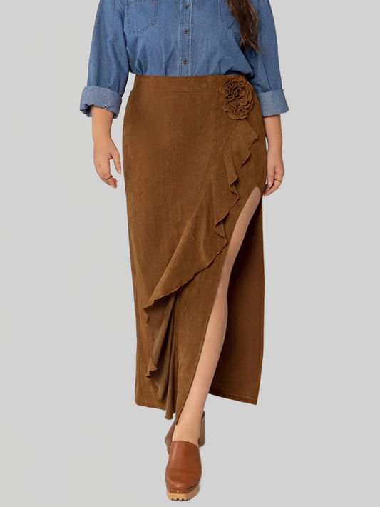Plus Size Ruffled Slit High Rise Skirt nicholesgifts