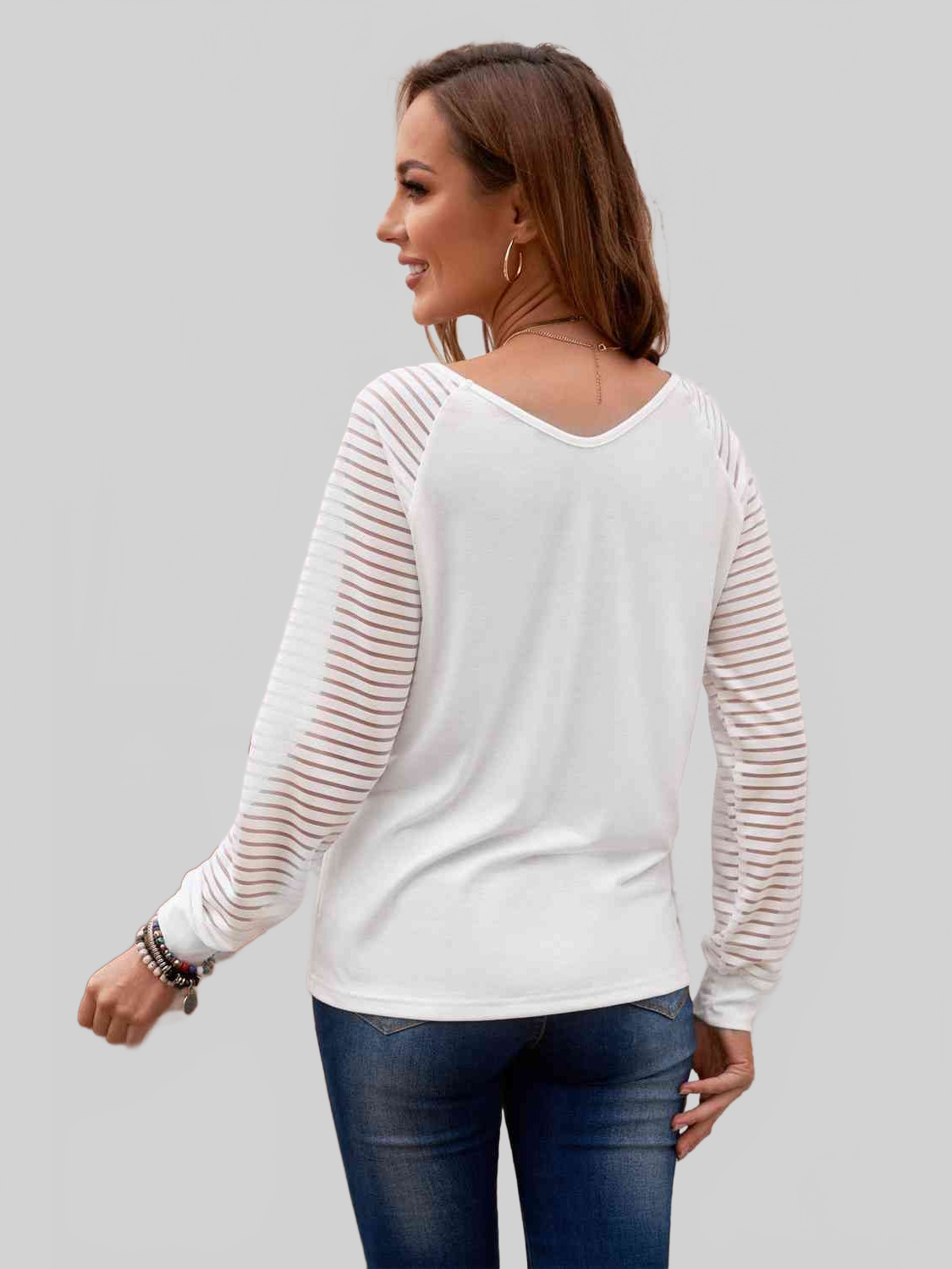 Women Sheer Striped V-Neck Top NicholesGifts