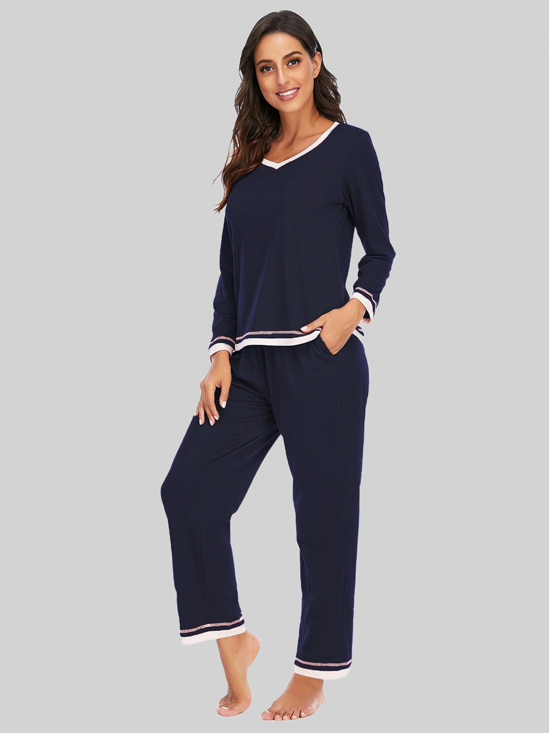 Women V-Neck Top and Pants Lounge Set nicholesgifts