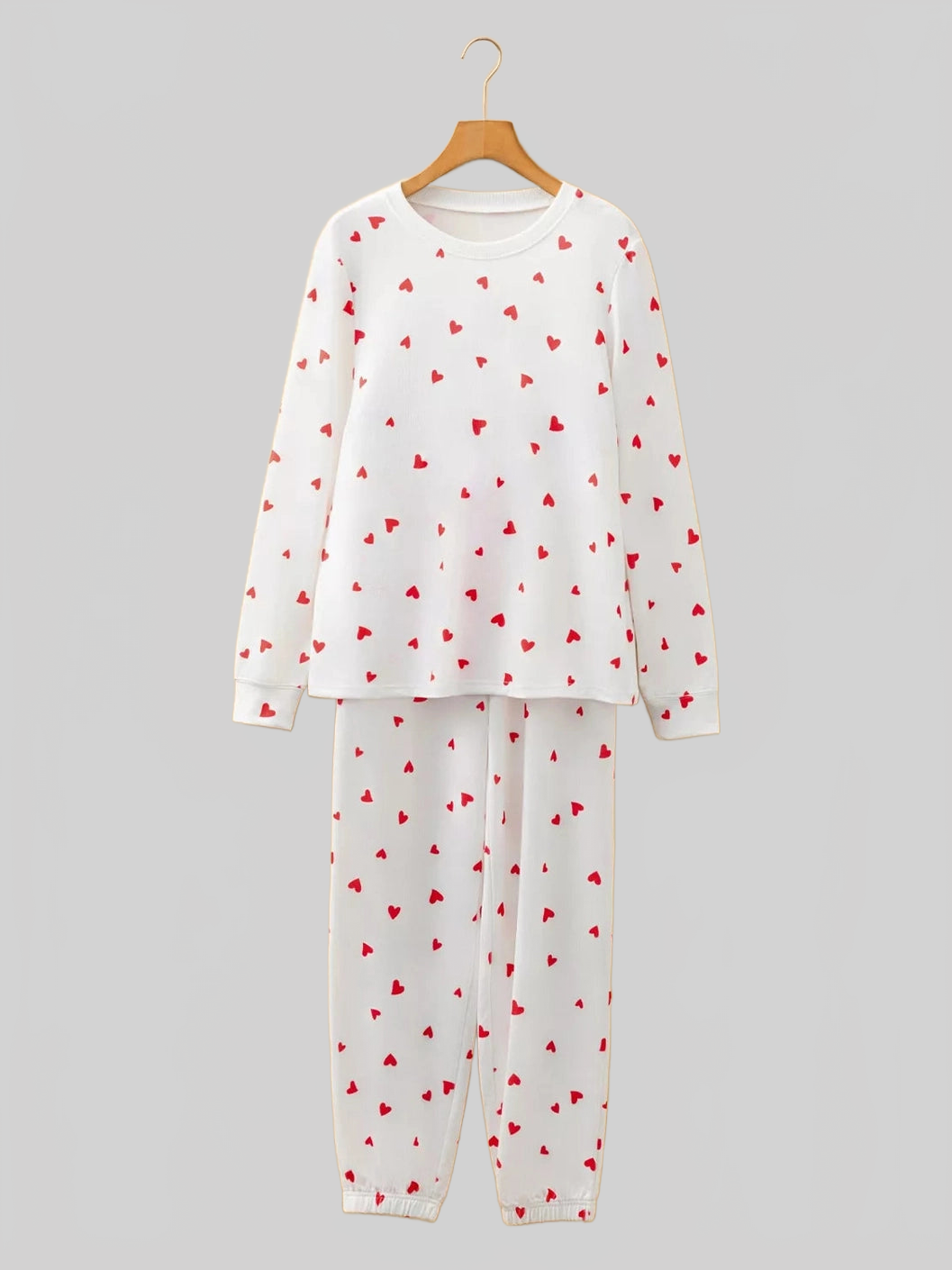 Hearts Printed Long Sleeve Top Drawstring Pants Lounge Set nicholesgifts