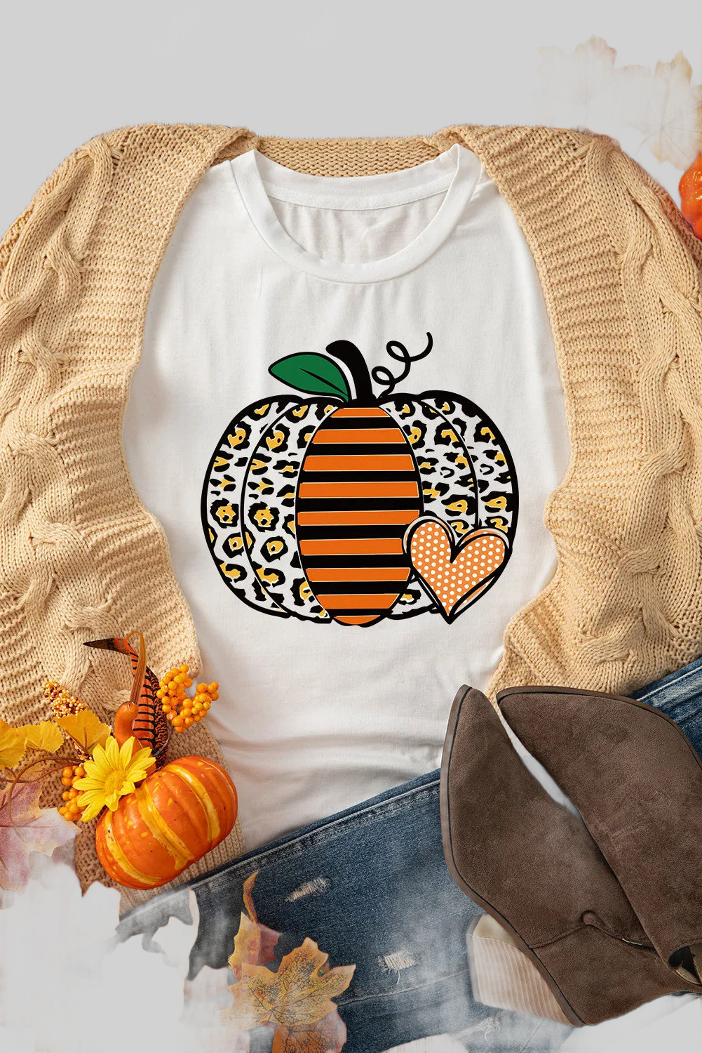 Pumpkin Graphic Round Neck Short Sleeve T-Shirt nicholesgifts