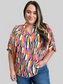 Women Double Take Full Size Geometric Notched Dolman Sleeve Top nicholesgifts