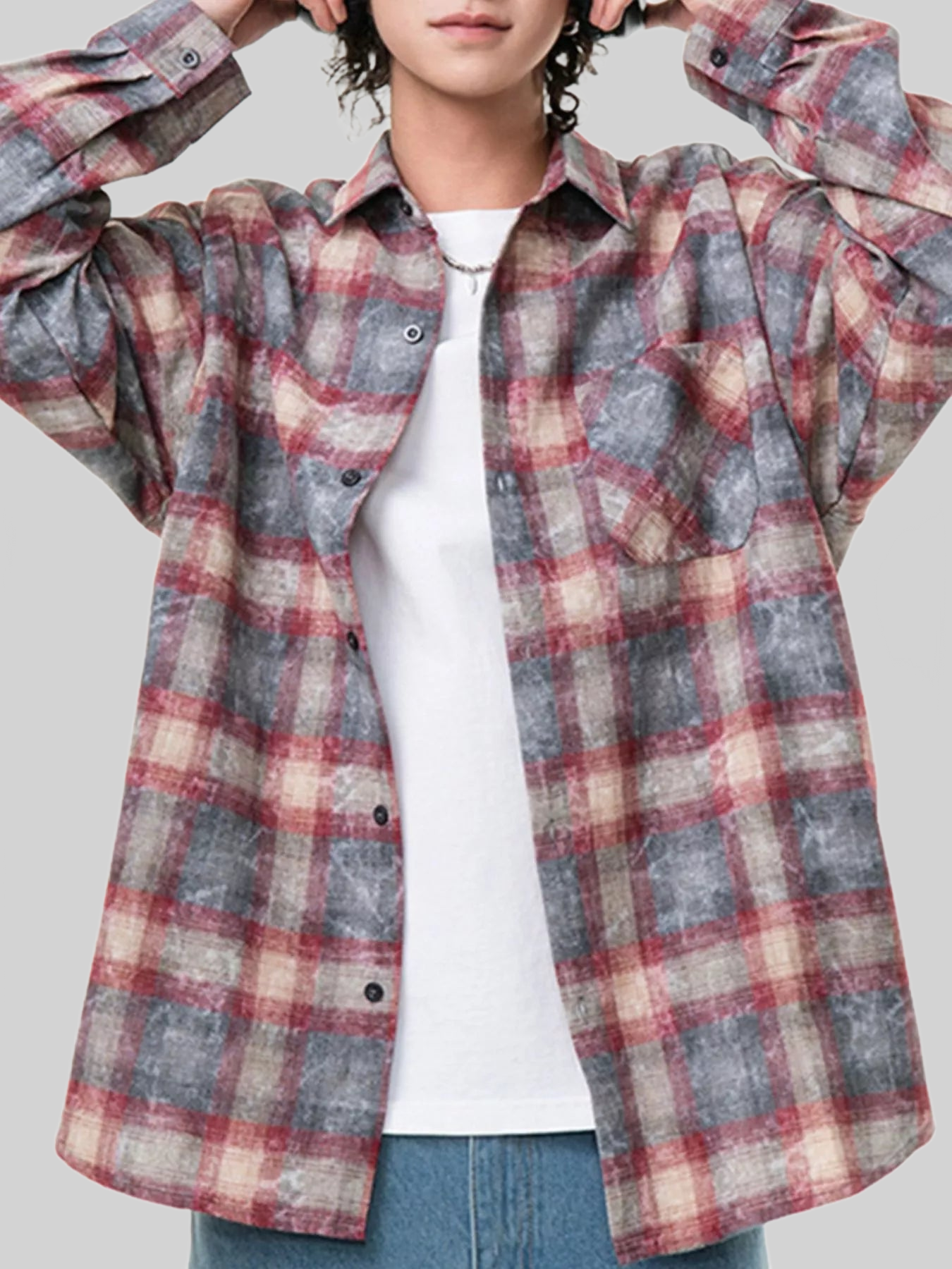 Men's Plus Size Plaid Button Up Long Sleeve Shirt nicholesgifts