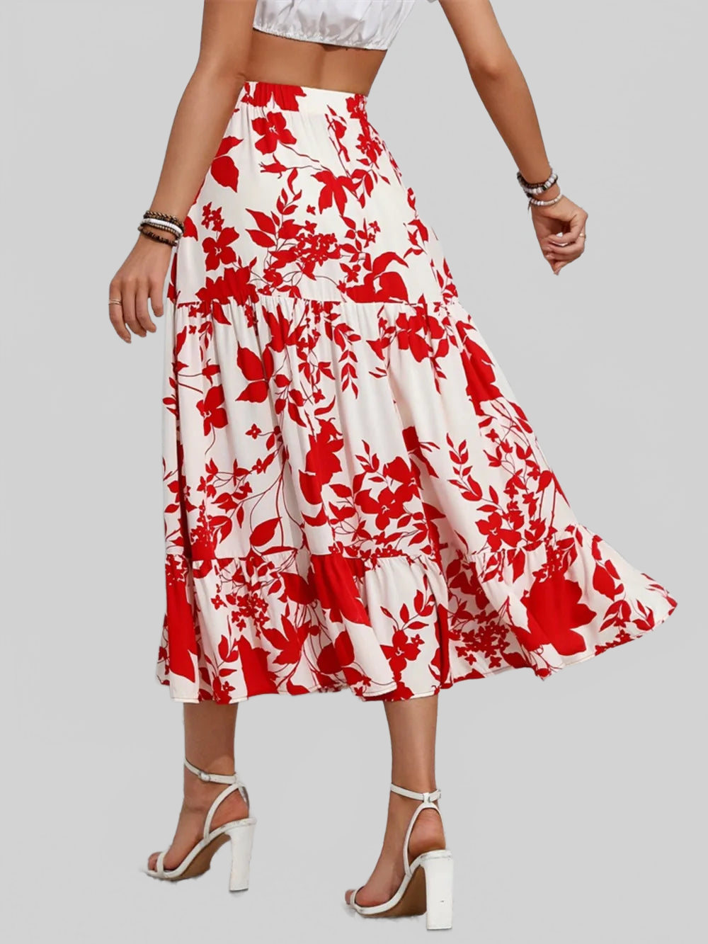 Ruffled Hem Printed Midi Skirt nicholesgifts