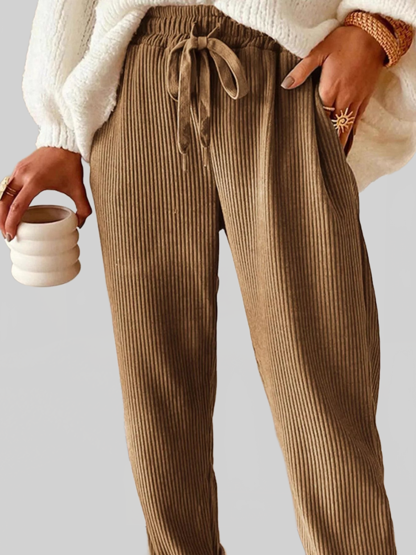 Women Casual Corduroy Drawstring Waist Pants nicholesgifts