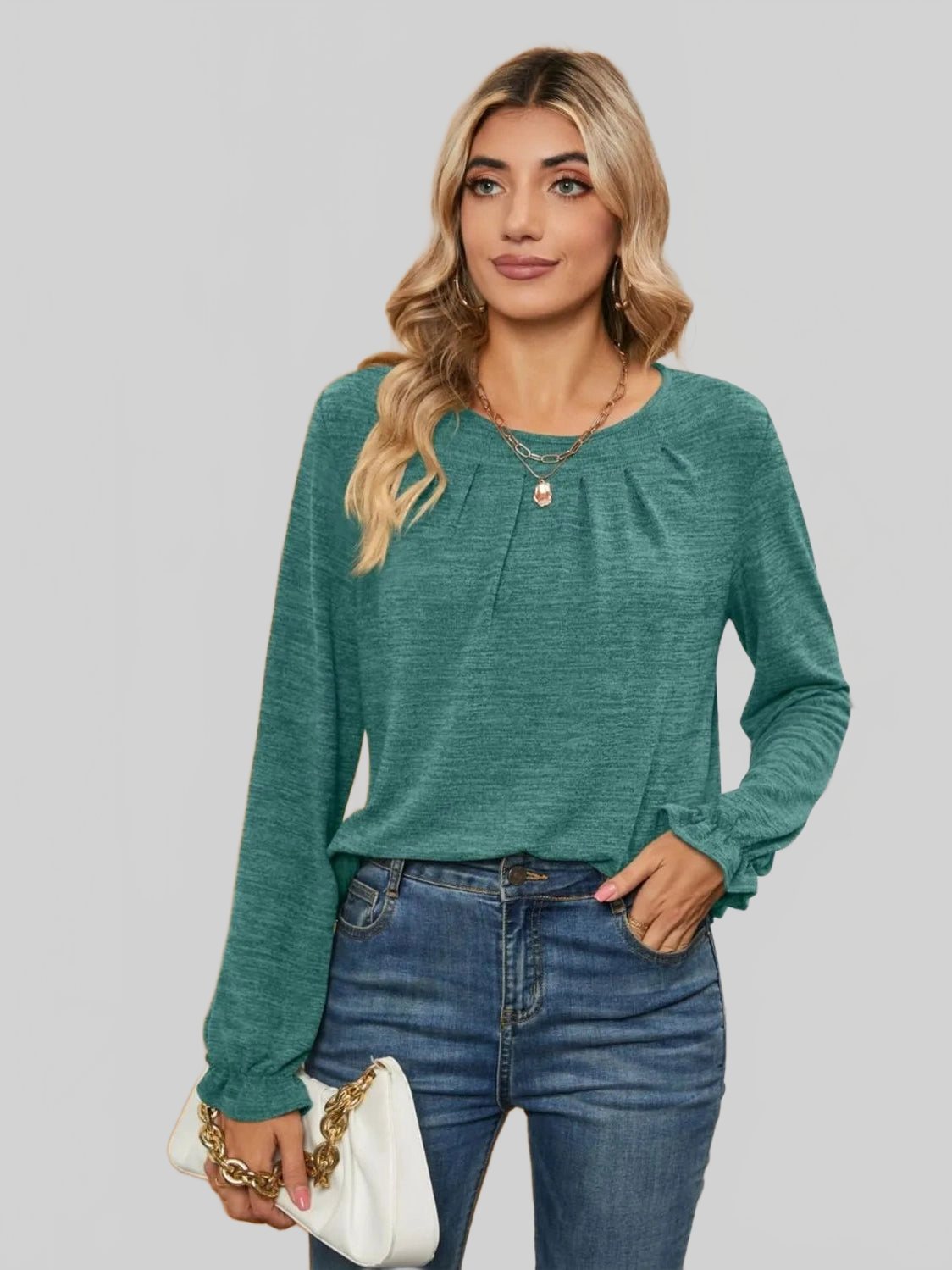 Ruched Round Neck Flounce Sleeve T-Shirt NicholesGifts