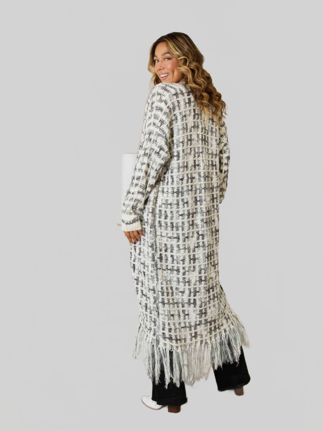Women Open Front Fringe Hem Cardigan Sweater nicholesgifts