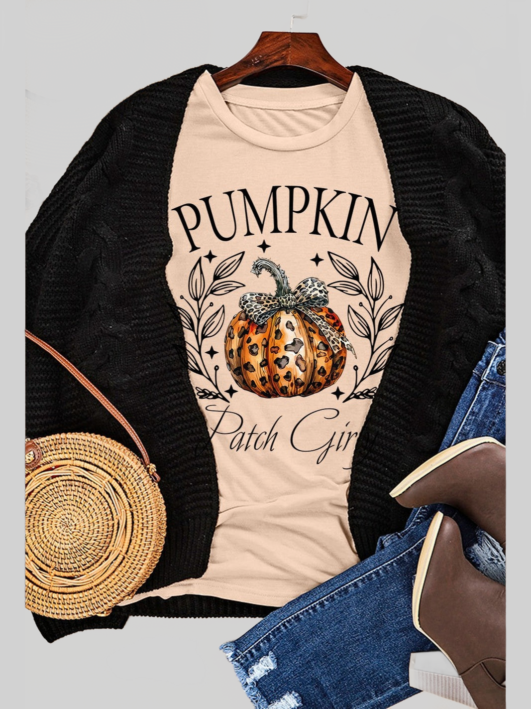 Pumpkin Graphic Round Neck Short Sleeve T-Shirt nicholesgifts