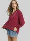 Women Umgee Full Size Linen Scallop Hem Long Sleeve Blouse with Contrast Trim Plus Size NicholesGifts