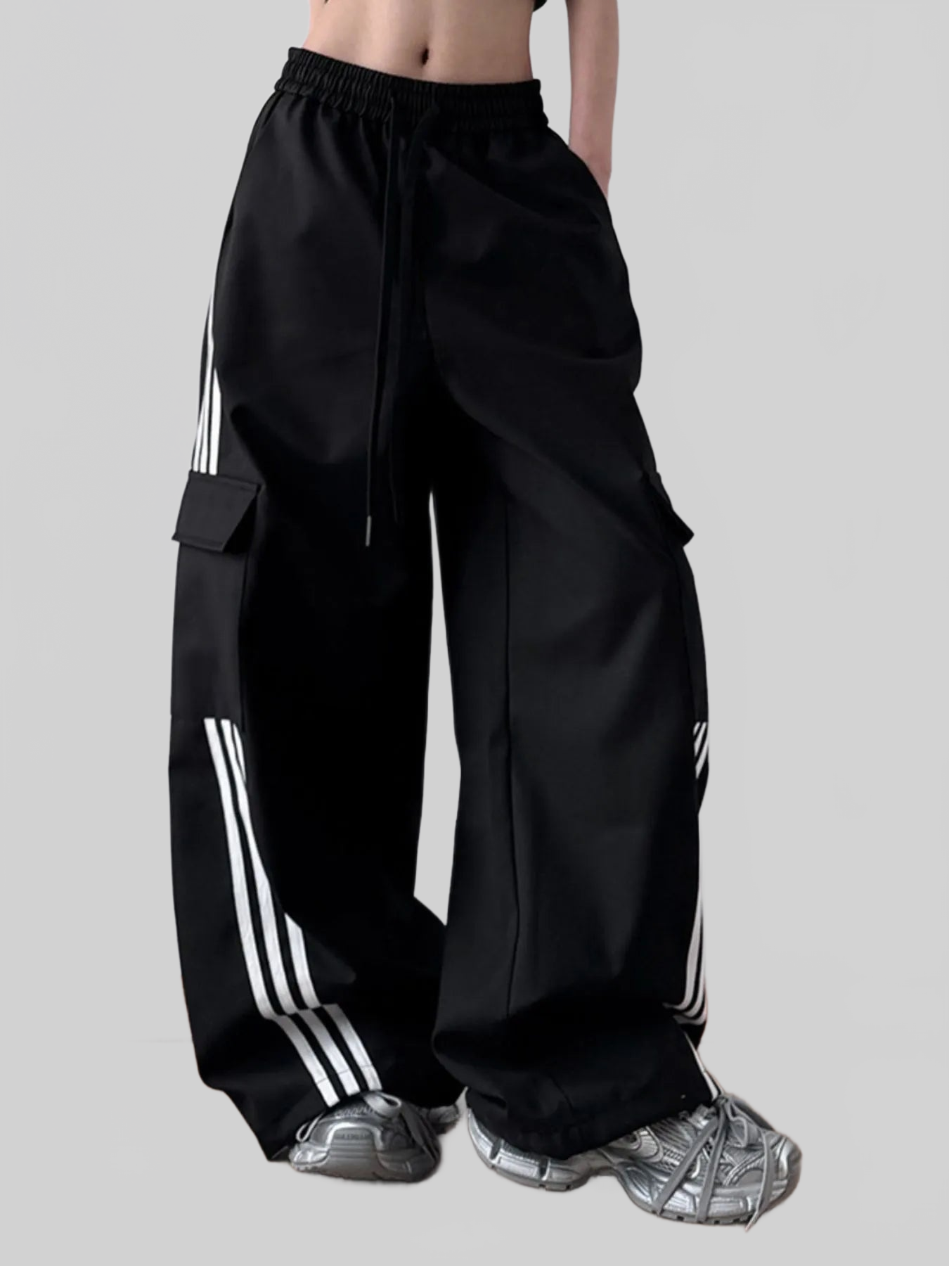 Women Striped Wide Leg Cargo Pants nicholesgifts