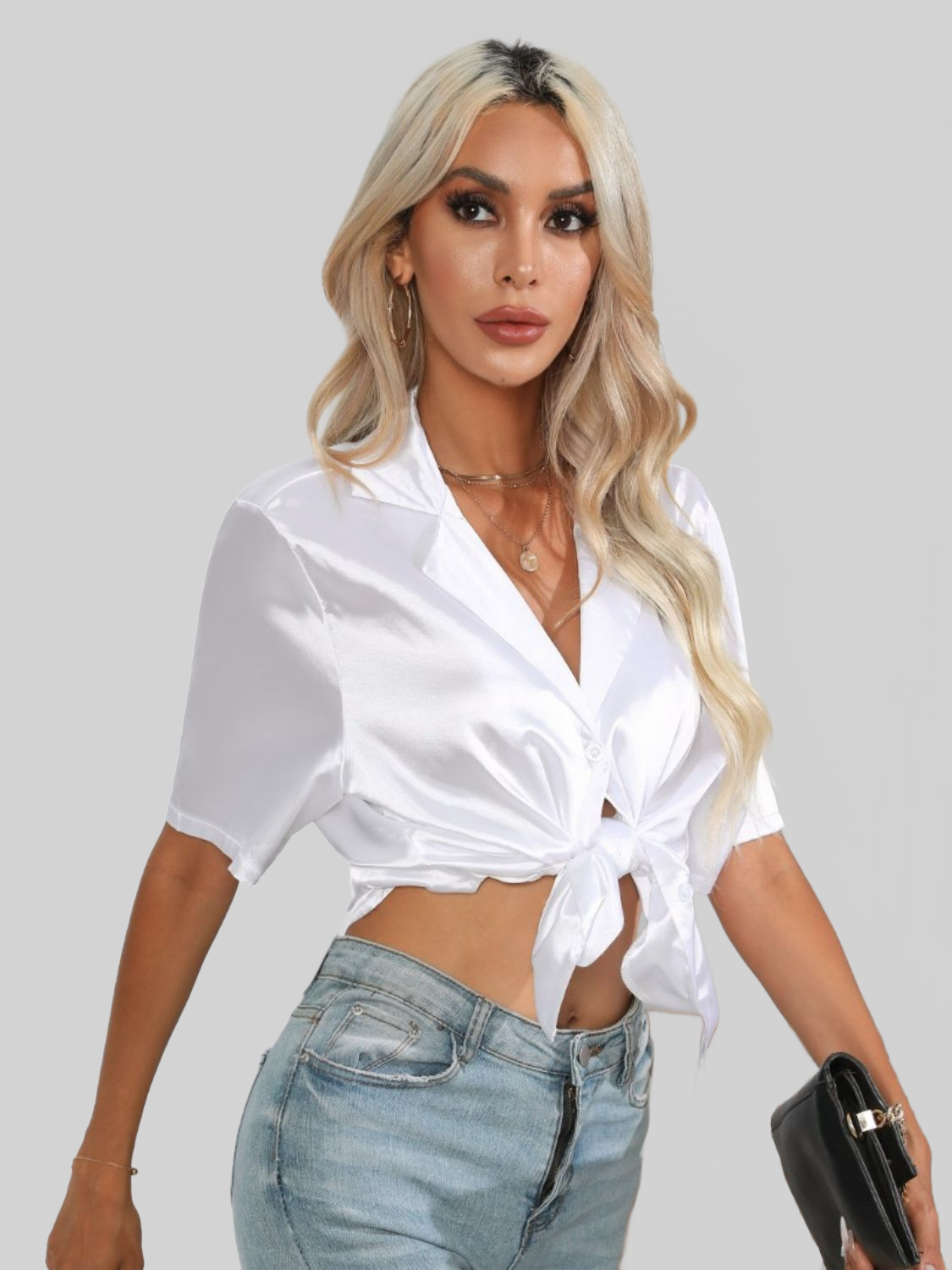 Women Button Up Collared Neck Shirt nicholesgifts