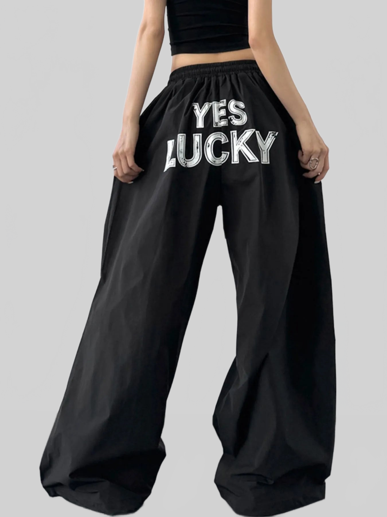 Letter Back Wide Leg Drawstring Pants nicholesgifts