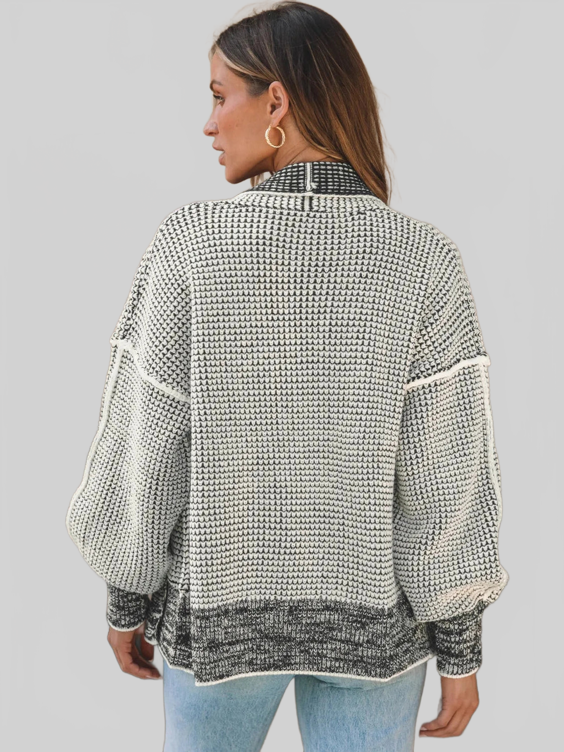 Women Waffle-knit Pocketed Open Front Cardigan nicholesgifts