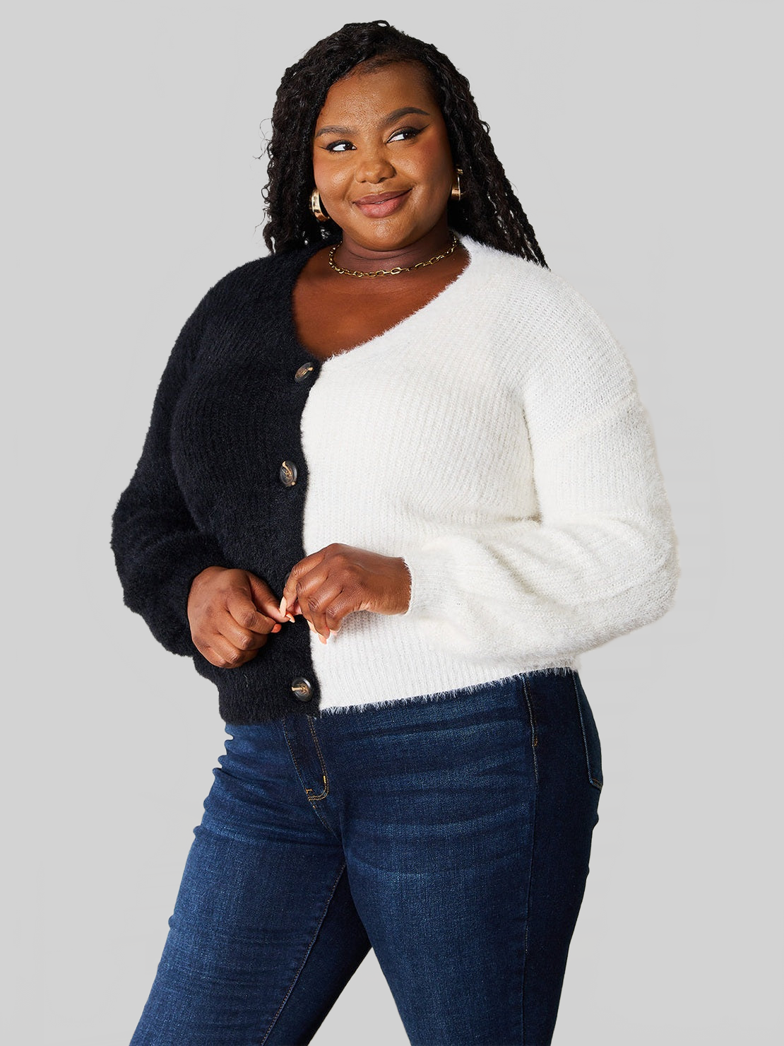 Angel Wings Woven Right Contrast Button-Front V-Neck Cardigan nicholesgifts