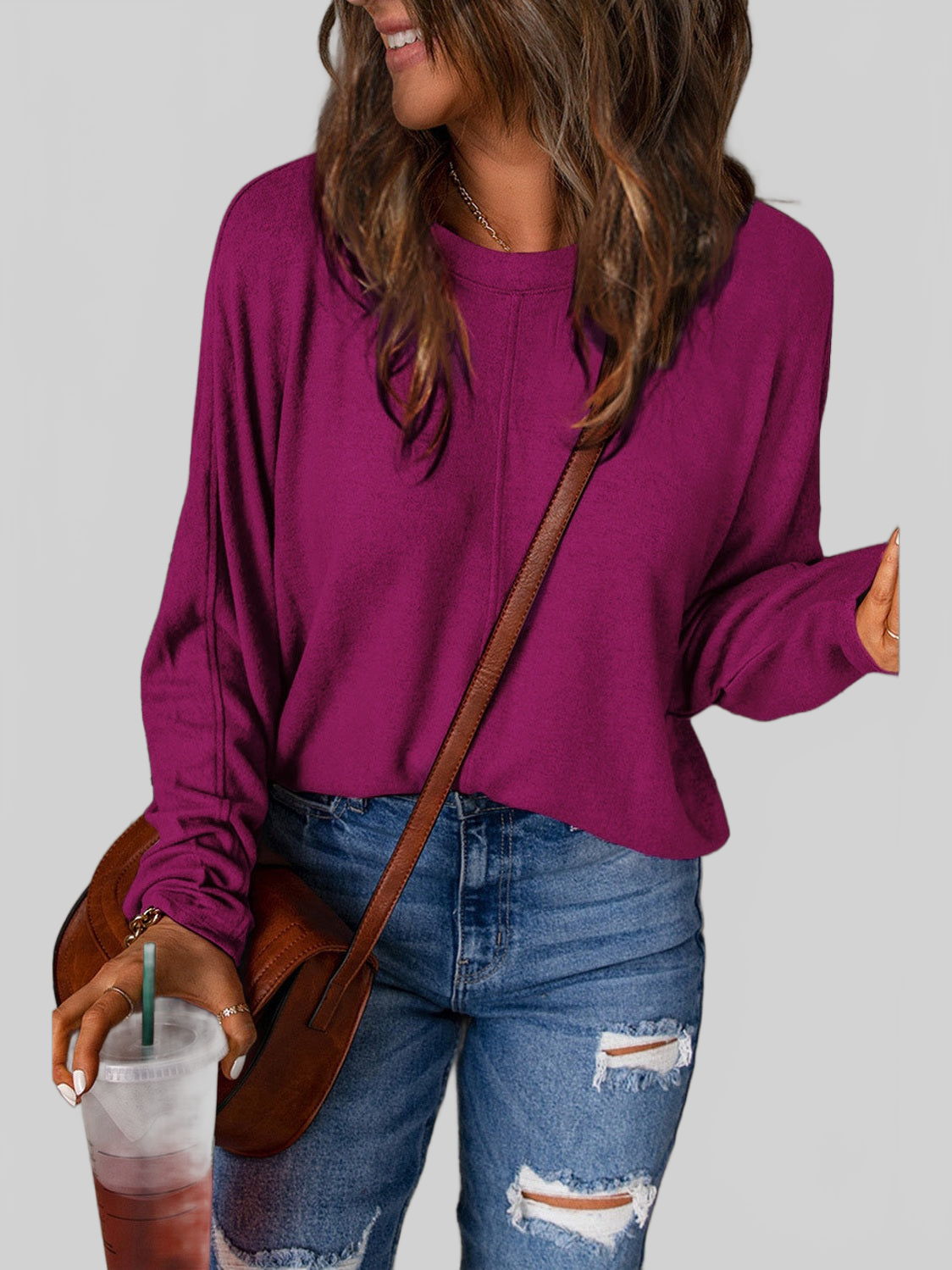 Women Double Take Full Size Round Neck Long Sleeve T-Shirt NicholesGifts