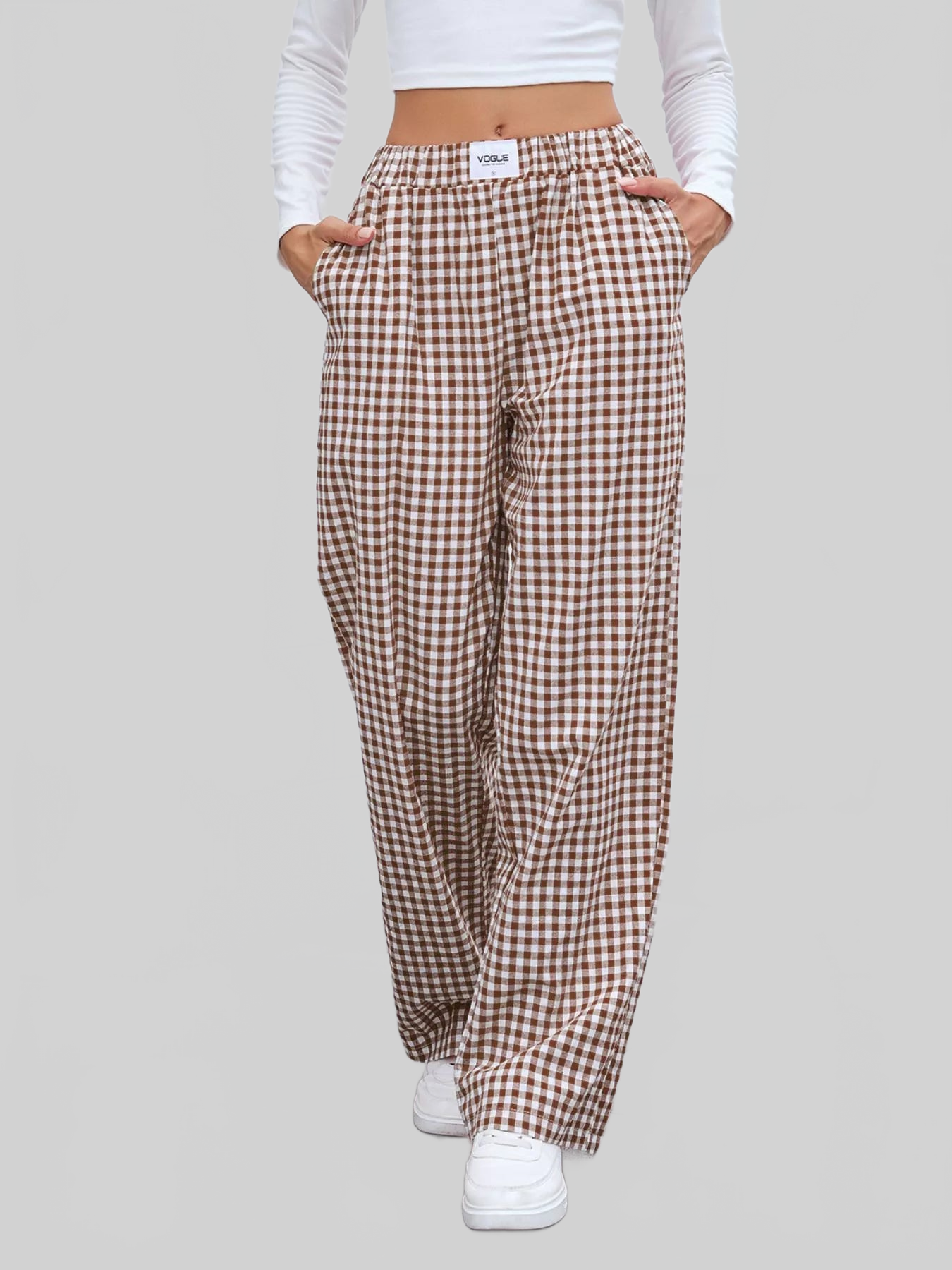 Women Plaid Wide Leg Casual Pants nicholesgifts