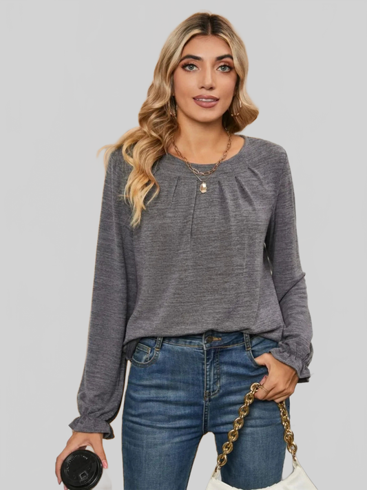 Ruched Round Neck Flounce Sleeve T-Shirt NicholesGifts