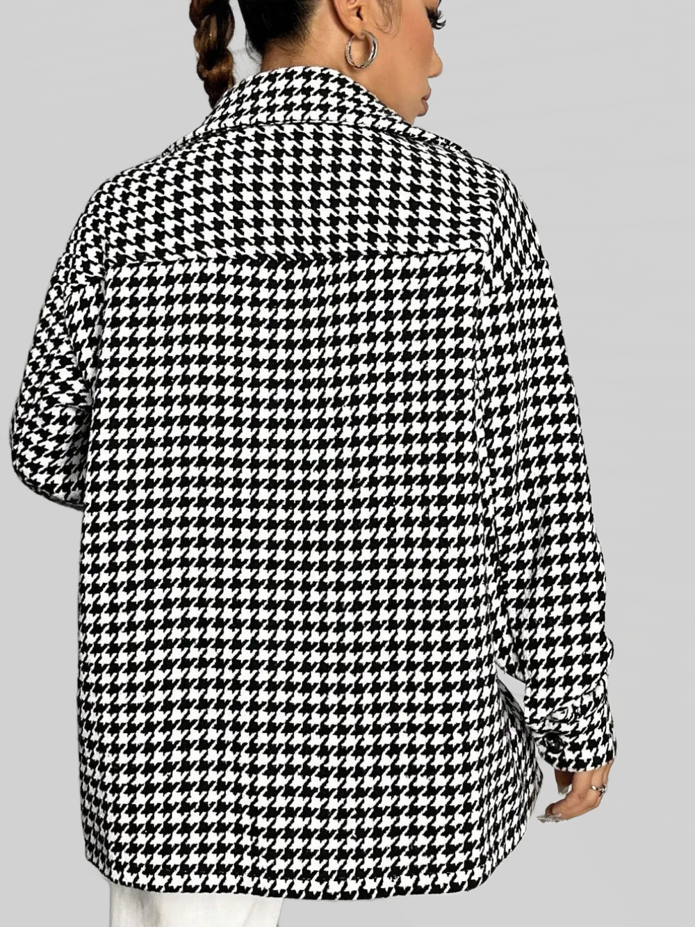Houndstooth Button Down Long Sleeve Shacket nicholesgifts